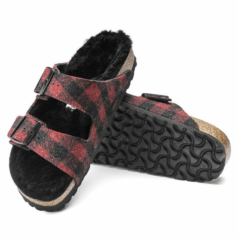 Birkenstock Shearling Plaid Wool Arizona Dame Rød | DK 82OKI